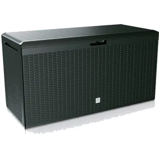 Prosperplast Aufbewahrungsbox Rato Plus Gartenbox 290 L – in Rattan-Optik, mit Deckel, wetterbeständiger Kunststoff, für Kissen, Spielzeug & Gartenzubehör, Balkon & Terrasse