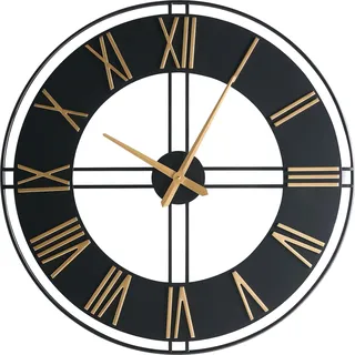 BELIANI Wanduhr Schwarz Metall Rund 80 cm mit Zifferblatt Zeigern Römischen Zahlen Batteriebetrieben Modern Loft Design Uhr ohne Indizes Sekundenzähler - Schwarz, Gold