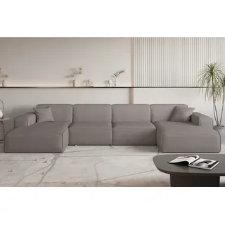 Wohnlandschaft Sofa U-Form CELES PREMIUM in Stoff Scala Taupe - Beige