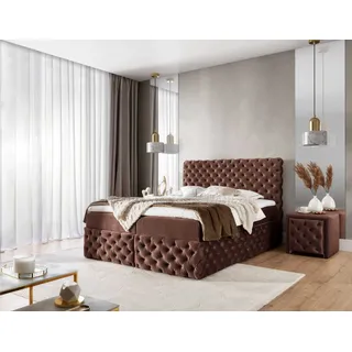 YOURHOUSE24 Boxspringbett Castel (Bonell-Matratze und Topperr), mit zwei Bettkästen (Farbe: Ikoo 05, Größe: 200x200 cm) - Beige, Braun, Rosa, Dunkelblau, Grün, Hellgrau, Grau, Dunkelgrau