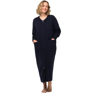 Ulla Popken Damen große Größen Übergrößen Plus Size Bademantel, Frottee, 2-Wege-Reissverschluss, Langarm Nachtblau 66+ 749967139-66+