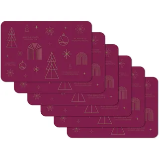 Venilia Tischset Happy Holidays - Bordeaux Christmas Weihnachten - 6er Set, 45 cm x 30 cm - Platzsets abwaschbar, Tischschutz - Platzdeckchen - schmutz- und wasserabweisend, lebensmittelecht