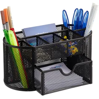 Relaxdays Schreibtisch-Organizer Metall 22,0 x 11,0 x 10,5 cm Schwarz 9 St.