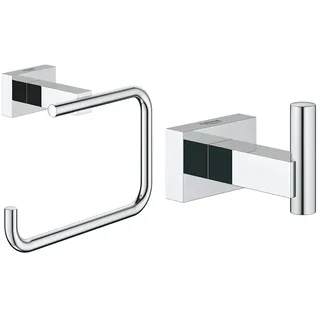 GROHE Essentials | Badaccessoires - WC-Papierhalter | 40507001 + GROHE Essentials Cube | Badaccessoires - Handtuchhaken | silber | 40511001