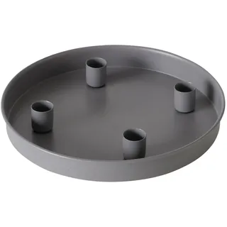 Magnet Kerzentablett für Stabkerzen 25 cm rund - grau - Metall Kerzenständer mit 4 magnetischen Haltern - Deko Tablett Festtags Advents Kerzen Ständer