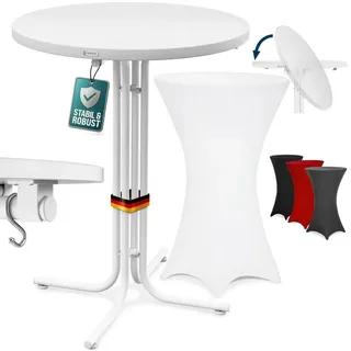 CASARIA Stehtisch Weiß 110x70cm + Stehtischhusse Weiß Ø70cm