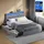 Songmics Bett 140 Polsterbett Doppelbettgestell LED Bettgestell Metallbett 4 Schubladen Ladestation verstellbares gepolstertes Kopfteil hellgrau-Mattschwarz RMB827G01