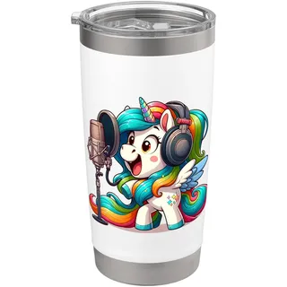 Bloggerin Unicorn mit Mikrofon Podcast Influencer Einhorn Doppelwandiger Edelstahl-Thermobecher