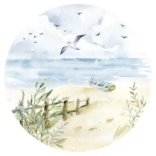 Grandora Wandtattoo Wandaufkleber Wohnzimmer Küste Meer Strand Wandsticker Ostsee Wandbild Schlafzimmer Wanddeko Esszimmer Flur Tapete selbstklebend rund DL652-02