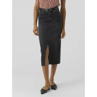 Maxirock VERO MODA "VMVERI HR CALF DENIM SKIRT GA NOOS", Damen, Gr. XS (34), schwarz, Denim/Jeans, Obermaterial: 99% Baumwolle, 1% Elasthan, unifarben, regular fit wadenlang, Röcke Maxirock