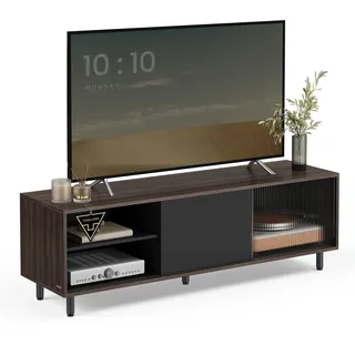 VASAGLE TV-Schrank Lowboard, superschnelle werkzeuglose Montage, Toolless-Technologie, Fernsehtisch für Fernseher bis 32/45/50/55/60 Zoll, Modernes Design, 140 x 39 x 45 cm, Schwarz LTV466K02