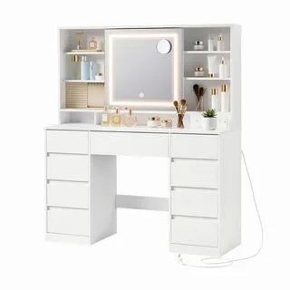 Boxxx Schminktisch , Weiß , Glas, Holzwerkstoff , 9 Schublade(n) Schubladen , rechteckig , Wange , D , 40x141.5x110 cm , Schlafzimmer, Schminktische
