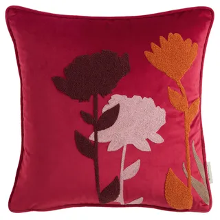 Dekokissen TOM TAILOR HOME "Flowers", rot, B:45cm L:45cm, Obermaterial: 100% Polyester, Dekokissen_Sitzkissen_Kissenhüllen, Dekokissen, aus weichem Velvet