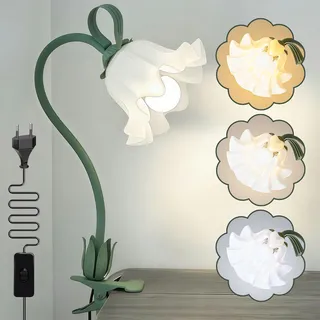 Schreibtischlampe LED Leselampe Bett, Klemmlampe mit 3 Farben Nachttischlampe Kinder mit Flexiblem Schwanenhal klemmleuchte Buchlampe Home Decoration für Bett, Lesen, Arbeiten, mit 7W Glühbirne