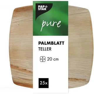 Papstar 25 Teller, Palmblatt Pure 20 cm x 20 cm Natur Quadrato
