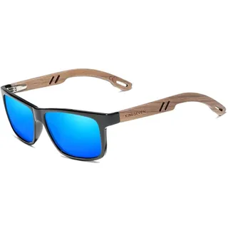 KINGSEVEN Marke Design TR90 + Walnuss Holz Handgemachte Sonnenbrille Männer Polarisierte Brillen Zubehör Sonnenbrille Verstärktes Scharnier (Schwarz Blau)
