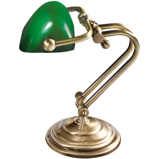 Tischlampe Bankerlampe Antik Bronze Glas Grün aus Messing Vintage Schreibtisch