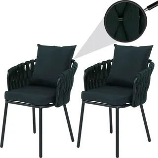 2er-Set Aluminium-Gartenstuhl HWC-P89, Gartensessel Outdoor Stuhl, Stoff/Textil (180 g/m2) Seilgeflecht Rope grün - Grün