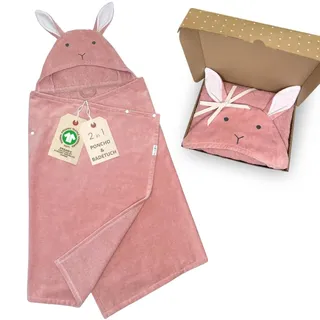 DIKOS® 2-in-1 Kapuzenhandtuch & Badeponcho Baby, Kleinkinder & Kinder Altrosa 70x140 | Ab Geburt Babyhandtuch, mitwachsendes Badetuch/Poncho mit Druckknöpfen bis 10 J | Bio-Baumwolle Frottee/Velours