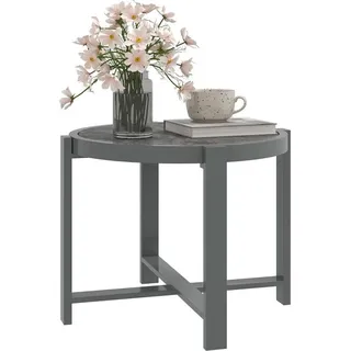 Fortuna Lai Beistelltisch Gartentisch Rund wetterfest Aluminium Balkontisch mit Marmoroptik Campingtisch Kaffeetisch für Wohnzimmer Büro Outdoor Indoor Grau - Grau