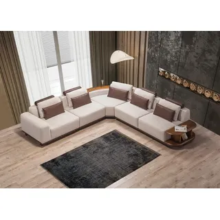 Beiges Modulsofa Designer Ecksofas L-Form Couchen Wohnzimmer Möbel Neu - Beige