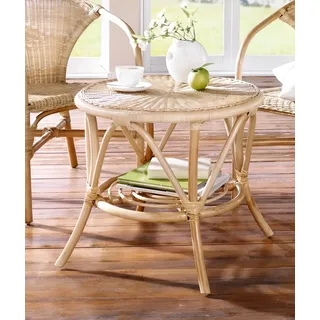 Dekoleidenschaft Rattantisch Natur lackiert, rund Ø 62 cm, Beistelltisch, Couchtisch, Wohnzimmertisch