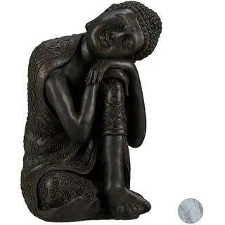 Relaxdays Buddha Figur geneigter Kopf 60 cm Dunkelgrau