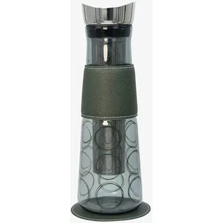 Eigenart Eve Circular green Karaffe aus Glas mit Deckel, Sieb und veganer Kunstleder-Manschette und Untersetzer, BPA frei, 1,25L, 31009