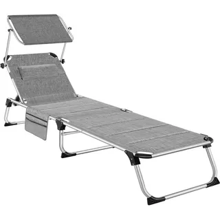 tectake Sonnenliege aus Aluminium Lorella, 200 x 60,5 x 34 cm, mit Seitentasche, grau-meliert , Grau , Kunststoff , 60.5x115x200 cm , Gartenmöbel, Gartenliegen
