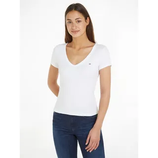 Tommy Hilfiger Tommy Jeans für Damen. DW0DW17385 Essential T-Shirt mit weißem V-Ausschnitt (XXS), Lässig, Kurzarm, Bio-Baumwolle, Nachhaltig