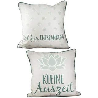 GILDE Kissen, quadratisch, "Lotus", Lotusmotiv, Spruch, Polyester, creme, , 2 Stück wie abgebildet, B. 45 cm, H. 45 cm 47413