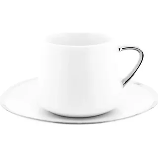 Mulex 12 Tlg. Set Mokkatassen mit Untertassen aus Porzellan Mokkaservice 100 ml Weiß/Silber - Weiß, Silber