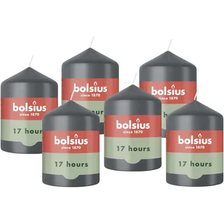Bolsius - Essentials - Stumpenkerze - antrazit - 8cm - 6 Stück - Länge brenndauer 17 stunden - Unparfümierte - Natürliches Pflanzenwachs - Ohne Palmöl