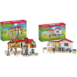 SCHLEICH 42407 Farm World Bauernhaus mit Stall und Tieren & 42502 Farm World Tierarzt-Praxis mit Haustieren