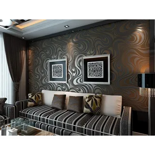 KeTian Modern Luxury 3D Abstract Curve Wallpaper Flocking non tessuto per soggiorno/camera da letto Rotolo di carta da parati 0.7m (2.29 'W) x 8.4m (27.56' L)=5.88m2(63.11 sq.ft)(Black & Browm)