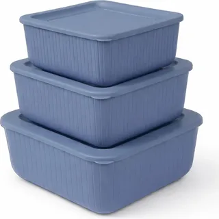 Frischhaltedose mit Deckel 3er Set Luftdicht "BPA-Frei" aus Kunststoff FoodPrep Meal Prep Vorratsdose Clip und Close - Blau - Blau