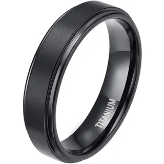 Zakk Ring Herren Damen Titan Verlobungsringe Eheringe Trauringe Schwarz Gebürstet 4mm 6mm 8mm(Schwarz-6mm, 69 (22.0))