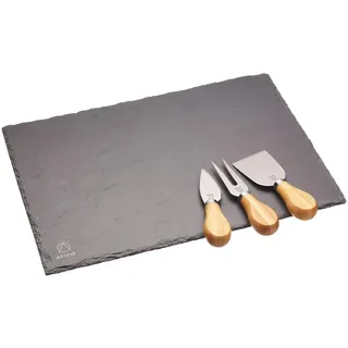 Artesa Artesà Set mit Schieferplatte und Käsemesser in Geschenkbox, 4-teilig, Slate Grey/Brown/Silver