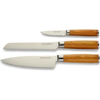 Echtwerk Damastmesser Set, 3-tlg., Damast Messer, Kochmesser, Küchenmesser, Damaststahl / Holz, Silber / Braun, EW-DM-0311