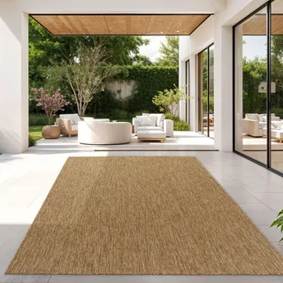 TT Home Teppich Für Outdoor Wetterfest Küchenteppich Balkon Terrasse Unifarbenes Design Modern Größe 240x340 cm - Braun