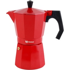 VITRINOR - Prager Kaffeemaschine 12 Tassen. Rotes Aluminiumgehäuse, Sicherheitsventil und ergonomischer Griff. Geeignet für alle Arten von Bränden. Gas-, Elektro-, Keramik- und Induktionsherde.