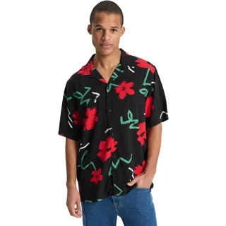 Kurzarmhemd QUIKSILVER "Safe Paradise", Herren, Gr. XXL, bunt (schwarz street floral 64), Obermaterial: 100% Viskose., Hemden Kurzarmhemd