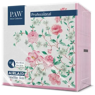 PAW - Servietten aus Airlaid - Stoffähnlich (40 x 40 cm) I 50 Stück I Ideal für Hochzeit, Taufe, Kommunion, Geburtstag I Hochwertige Tischdeko Stoffservietten - Pink Blumen I Pink Season