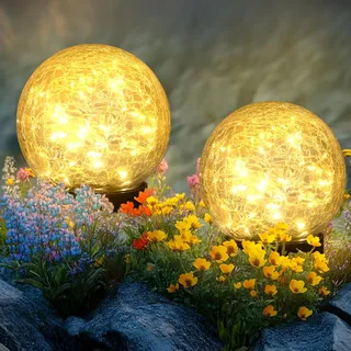 Ciskotu 2 Stück Solarlampen für Außen Garten, 60 LED solarkugeln für Aussen, Solar Bodenleuchten IP44 Wasserdicht Solarleuchten für Outdoor, Balkon, Terrasse, Rasen, Wege (Warmweiß)