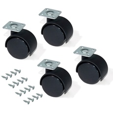 Emuca 2036817 Set 4 Stk. schwarze Lenkrollen für Möbel ohne Bremse Diameter 30mm mit Anschraubplatte und Kugellager