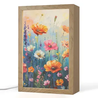 OnlyWow Tischleuchte Blumen - Natur - Aquarell - Kunst 20x30 cm , Altrosa , Holzwerkstoff , Rechteckig , LED integrated , 20x30x8 cm , Lampen & Leuchten, Innenbeleuchtung, Tischlampen