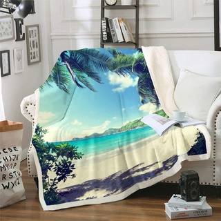 Loussiesd Hawaiian Beach Wohndecke 150x200cm Ozean Meer Gedruckte Kuscheldecke Für Kinder Tropische Palme Flanell Fleecedecke Sommerferien Decke