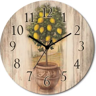 ARTland Holz Wanduhr Funkuhr - schwarzer Zeiger Zitronenbaum mit Holzoptik Größe: 30x30 cm - Creme