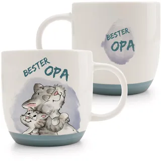 Tasse Katze Bester Opa 400ml 9,5x9,5cm - blau - Hochwertige Porzellan-Tasse, liebevoll gestaltet, niedliches Accessoire für Küche, Büro & Zuhause – süßes Geschenk für Lieblingsmenschen | 63003
