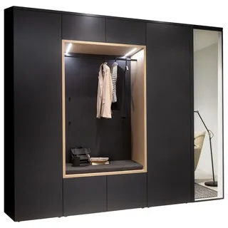 Moderano Garderobe , Anthrazit, Eichefarben , Textil, Holzwerkstoff , 7-teilig , 260x233x59 cm , Handmade in Germany , Garderobe, Garderoben-Sets & Garderoben-Serien, Garderoben-Sets